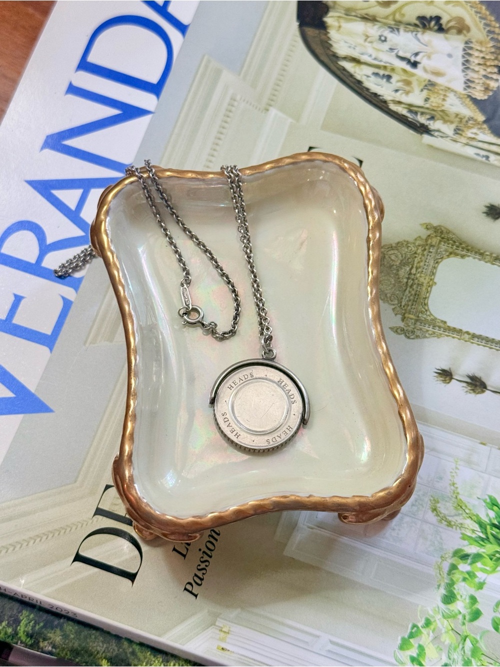Authentic Tiffany & Co. Sterling Silver Heads or Tails Spinning Pendant Necklace